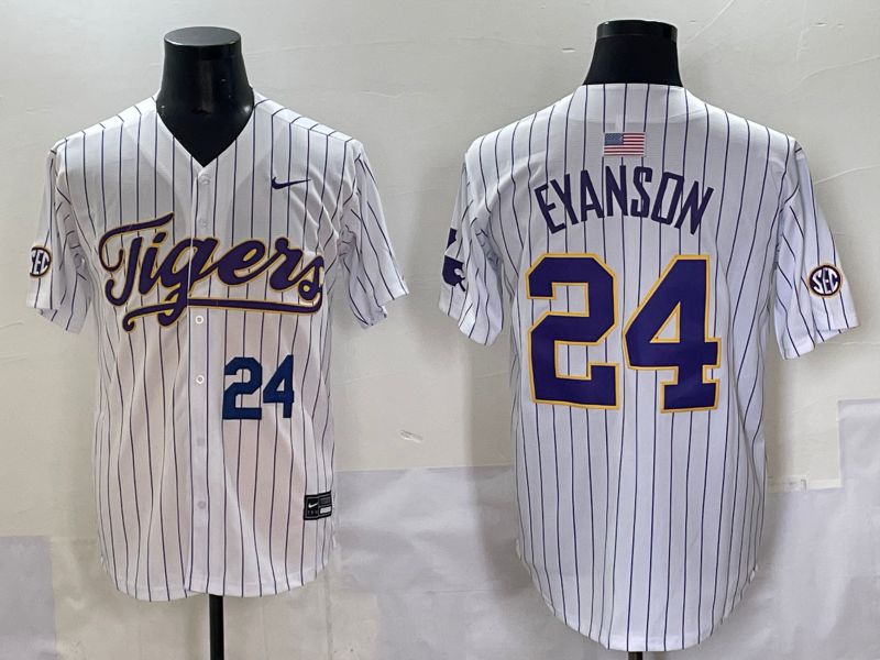 Men 2025 LSU Tigers #24 Eyanson White Stripe Nike Joint Name Nike NCAA Jersey style 3->ncaa teams->NCAA Jersey
